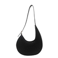 Elegant black woven hobo bag with adjustable strap and minimalist crescent shape - Black (Woven)