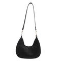 Bolso de hombro trenzado negro con cierres dorados y diseño elegante de media luna - Negro