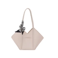 Off-white geometric origami tote bag with decorative silk scarf and spacious V-cut design - Geometric V-Shape Two-Piece Set (With Scarf) / White
