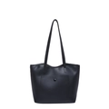 Borsa tote in pelle nera con scomparti multipli e tasca esterna con bottone a pressione - Nero