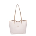Borsa tote beige minimalista con manici kaki e fibbia magnetica per uso quotidiano - Bianco