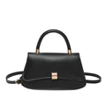Classic black faux leather structured satchel with gold hardware and top handle - Black