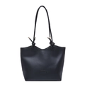 Minimalist black tote bag with knot details and a metal-capped shoulder strap - Black