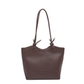 Minimalist large capacity dark brown leather tote bag with stylish shoulder straps for women - Brown