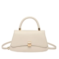 Minimalist beige leather baguette bag with gold metal buckle and detachable shoulder strap - Khaki