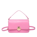 Bolso de mano minimalista rosa brillante para mujer con cierre circular de metal dorado - Rosa
