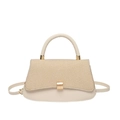Contrast stitching small crossbody bag with woven texture lid and golden hardware - Khaki