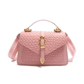 Pink woven PU leather square crossbody bag with gold hardware and heart pattern strap - Pink