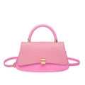 Bolso bandolera de cuero rosa y tela con hebilla metálica dorada y asa - Rosa