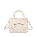 Cream white bow square bag with top handle and golden hardware crossbody strap - White
