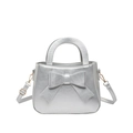 Silver bow shoulder bag with top handle and metallic finish for a stylish look - Silver