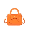 Fashionable orange PU leather handbag with large decorative bow and crossbody strap - Orange