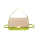 Minimalist grass green and beige crossbody bag with premium leather and woven straw - Green
