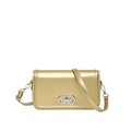 Metallic gold rectangular underarm bag with silver lock and adjustable shoulder strap - Gold