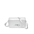 Minimalist silver small square bag with metallic finish and double ring buckle - Silver