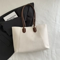 Grand sac cabas blanc avec empiècement motif serpent et anses marron sur tissu - Blanc