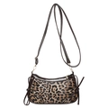 Bolso de hombro vintage con estampado de leopardo, ribete marrón y cremallera dorada - Marrón