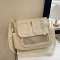 Minimalist beige nylon crossbody bag with clear pockets and adjustable strap - Off White