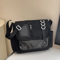 Bolso mensajero japonés negro con ventana transparente y diseño bandolera de nailon - Negro