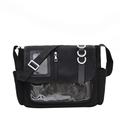 Grand sac fourre-tout noir en nylon avec fenêtre PVC transparente et sangle réglable - Noir
