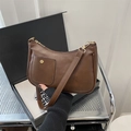 Retro dark brown PU leather half moon crossbody bag with vintage gold hardware - Brown