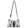 Borsa a spalla geometrica con patta in pelle nera e manico intrecciato a forma trapezoidale - Nero