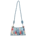 Borsa a spalla geometrica moderna con stampa colorata e tracolla blu intrecciata - Blu