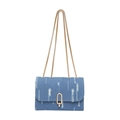 Borsa a tracolla in denim blu effetto consumato con catena dorata e fibbia ovale - Blu