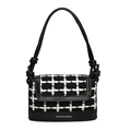 Classic black and white tweed crossbody bag with leather trim and knot handle design - Black Checkerboard