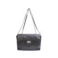 Dark brown quilted chain crossbody bag with silver twist lock and woven shoulder strap - Dark Coffee