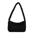 Fashionable black plush shoulder bag with soft faux fur texture and zip closure - Black