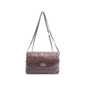 Retro brown quilted chain shoulder bag with diamond stitching and silver metal swivel lock - Light Coffee