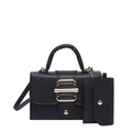 Classic black litchi pattern handbag with gold hardware and mini coin purse charm - Black