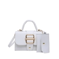 Elegant white litchi pattern handbag set with golden buckle and crossbody strap - White