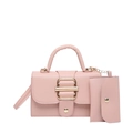 Chic pink lychee texture handbag with gold buckle and matching envelope pouch - Pink