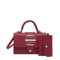 Burgundy litchi grain handbag set with gold buckle lock and matching small coin purse - Red