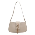 Elegante bolso de media luna en cuero crema con herrajes dorados y detalle de borlas - Blanco