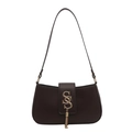 Bolso de hombro café oscuro con logotipo dorado entrelazado y detalle de borla chic - Marrón
