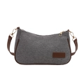 Borsa a mano retrò in tela grigia con finiture in pelle marrone e dettagli dorati - Grigio