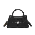 Minimalist black trapezoid leather handbag with silver star detail and adjustable strap - Black