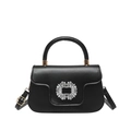 Elegante schwarze Handtasche mit Kristallschnalle und Griff für Damenmode 2025 - Schwarz