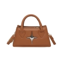 Brown leather mini tote bag with silver star emblem and adjustable shoulder strap - Brown
