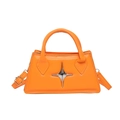 Vibrant orange faux leather trapezoid handbag with silver star detail and top handle - Orange
