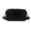 Quilted black crossbody bag with wide strap and large SM metallic logo detailing - Black