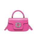 Sac bandoulière rose fuchsia tendance avec boucle carrée en strass et détails dorés - Rose rouge