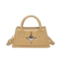 Beige faux leather handbag with a silver star hardware and adjustable strap - Khaki
