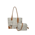 Three-piece women's beige tote bag set with brown contrast trim and letter prints - Gray