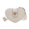 White heart-shaped crossbody bag with quilted texture and golden heart-shaped lock - White