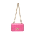 Borsa a tracolla rosa acceso con stampa coccodrillo, catena dorata e chiusura a scatto - Rosa Rossa
