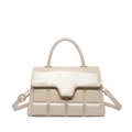 Chique beige crossbodytas met ruitjespatroon en glanzende afwerking in minimalistische stijl - Khaki